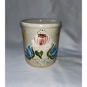 Vintage Hand Painted Small Crock Floral Signed & Dated “89” Unknown Maker